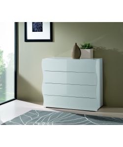 Web Furniture Com Moderno Onda 4 Cassetti Bianco Lucido 81,5x98x40 cm