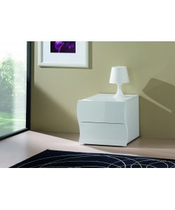Web Furniture Comodino 2 Cassetti Onda Bianco Lucido - Design Italiano - 41,3x50x40 cm