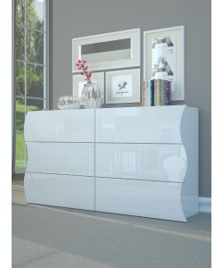 Web Furniture Com Onda 6 Cassetti Orizzontali Bianco Lucido - Design Italiano - 81,8h x 155,1L x 40P cm