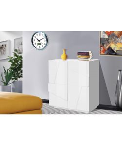 Web Furniture Credenza Ping Moderna Bianco Lucido - Ideale per Soggiorno e Sala da Pranzo