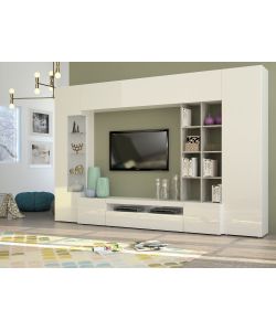 Web Furniture Parete Soggiorno Egypt in Bianco Lucido e Cemento - Design Italiano
