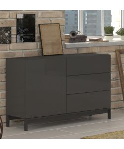 Credenza Moderna 1 Anta + 3 Cassetti Metis Con Piede In Metallo Antracite Laccato