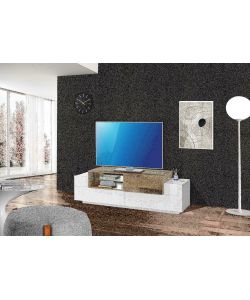 Porta Tv New Corona Moderno 2+1 Ante Battenti Ripiano Vetro Bianco Acero Pereira