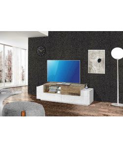 Porta Tv New Corona Moderno 2+1 Ante Battenti Ripiano Vetro Bianco Acero Pereira