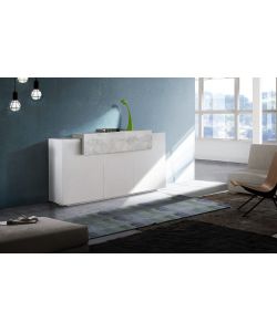 Credenza Corona Moderna 3 Ante Battente 1 Anta Ribalta Bianco Lucido E Cemento