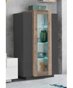 Web Furniture Vetrina Corona in Melaminico Antracite e Wotan Oak