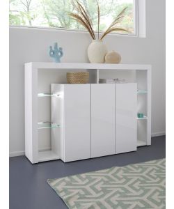Web Furniture Credenza Essential Highboard 3 Ante 150 Bianco Laccato - 150x40x100 - Arredo Moderno - Design Elegante