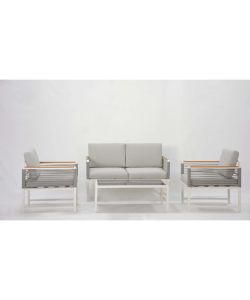 Domo Mea Salotto da Giardino Tavolara in Alluminio Bianco e Fune Beige