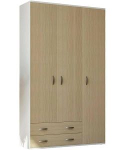 Armadio Monza 3 Ante e 2 Cassetti Bianco Olmo - 120x52x207 cm