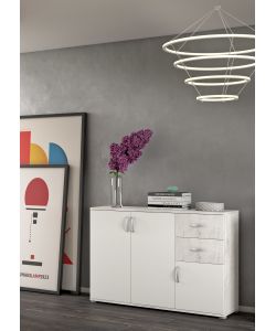 Madia Buffet Londra Bianco e Grigio Pietra 120x35x83 cm - Ideale per Ingressi