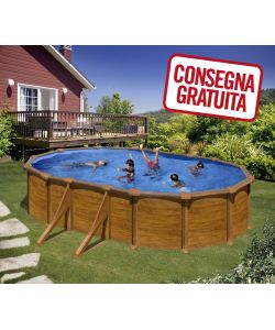 Piscina Ovale Acciaio Legno 610 x 375 x 132 h cm