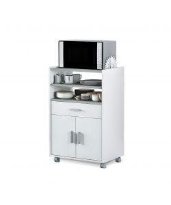 FORES Mobile Cucina Bianco e Cemento con Ruote - 1 Cassetto e 2 Ante - 59x40x92h cm - Mobile Ausiliare Pratico e Funzionale