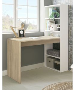 Fores Scrivania e Libreria Duplo in Bianco Artik e Rovere Canadian - Design Reversibile