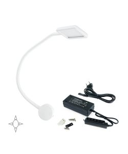Emuca Applique LED, quadrato, braccio flessibile, sensore touch, 2 USB, Bianco, Convertitore 30 W