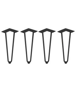 Set di quattro gambe Hairpin con 2 aste da tavolo, altezza 400 mm, verniciate nero