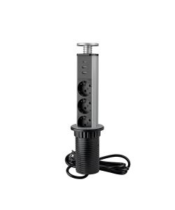 Emuca Multiconnettore estraibile Vertikal A+C, EU, Verniciato alluminio, Tecnoplastica e Alluminio, 1 u.