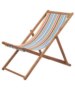 Sdraio da Spiaggia Pieghevole Tessuto Telaio Legno Multicolore