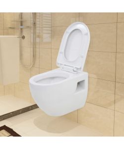 WC a Muro con Sciacquone Nascosto in Ceramica Bianco