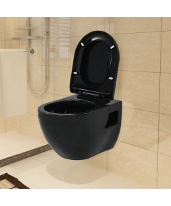 WC a Muro con Sciacquone Nascosto in Ceramica Nera