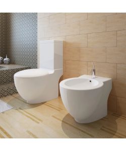 Set WC e Bidet con Piede in Ceramica Bianca