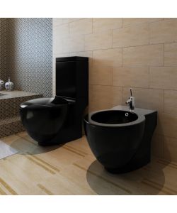 Set di Bidet e Toilette da Pavimento in Ceramica Nera