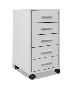 vidaXL Cassettiera Ufficio Bianca con Ruote - 5 Cassetti, 33x38x63 cm