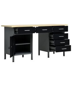  Banco da Lavoro Nero 160x60x85 cm in Acciaio