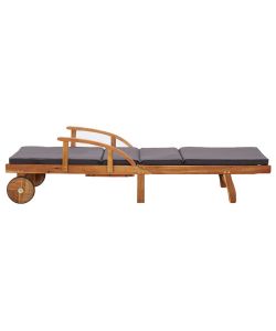 Lettino Prendisole con Cuscino in Legno Massello di Acacia