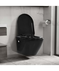 WC a Muro con Sciacquone Nascosto in Ceramica Nera