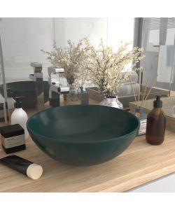 Lavandino da Bagno in Ceramica Verde Scuro Rotondo