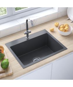 Lavello da Cucina 1 vasca Nero Acciaio Inox 55x44x20 cm