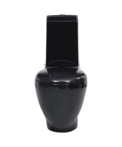 Vaso WC in Ceramica da Bagno Rotondo Base con Scarico Nero