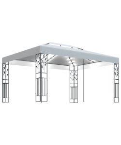 Gazebo con Tetto Doppio e Stringa di Luci LED 3x4 m Bianco