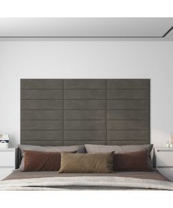 Pannelli Murali 12 pz Grigio Scuro 60x15 cm Velluto 1,08 mq